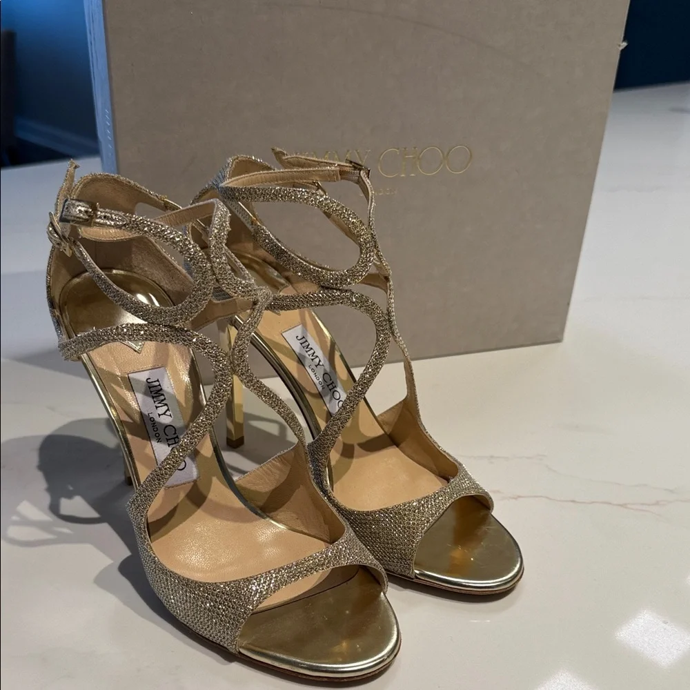 Jimmy Choo Glittering Gold Heels - Picture 3 of 6